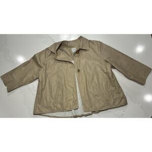 Chicos Gold Jacket Button Front Pleat Back 3/4 Sleeve Sz 2 (12/14)